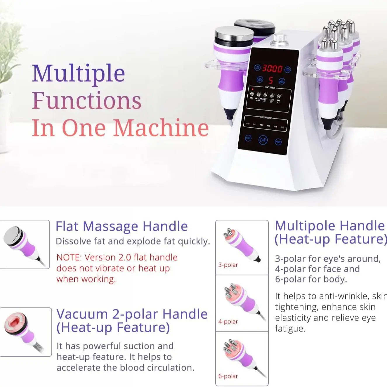 5 in 1 Ultrasonic 40K Cavitation Vacuum Fat Loss Body Shaping Machine Remove Wrinkle Refared Beauty Device Home Use Anti Celluli