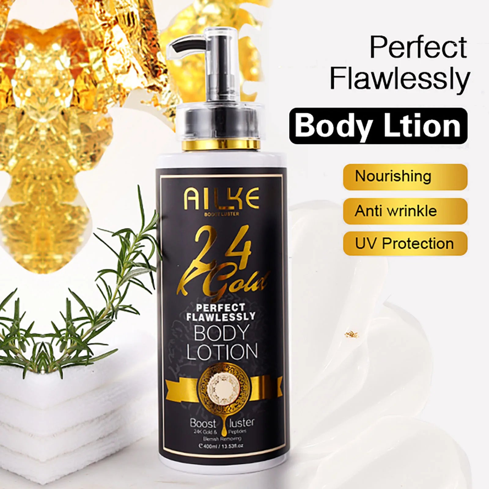 AILKE 24k Gold Flawlessly Body Oil, Natural Plant Oil For All Skin Type, Skin Moisturizer, Reduce Spots, Smoothing, Brightening