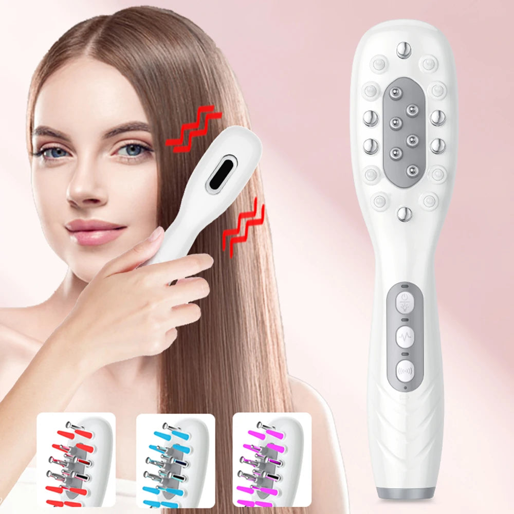 EMS Electric Massage Comb Blue Red Purple Light Therapy Vibration Hair Growth Scalp Brush Liquid Oil Applicator Anti Hair Loss