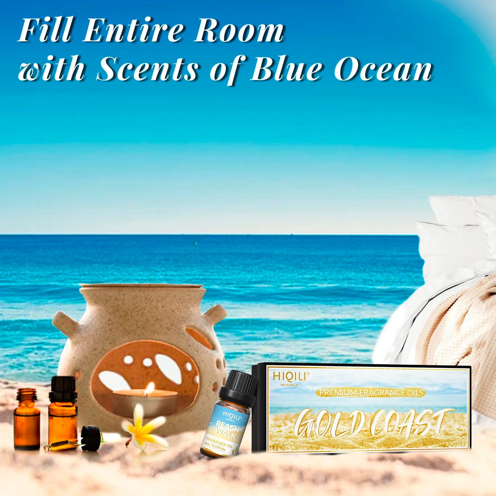 HIQILI Gold Coast Set, TOP 6 PCS Fragrance Oils Gift Set for Aromatherapy Car Home hotel Diffuser Humidifier Candles Making