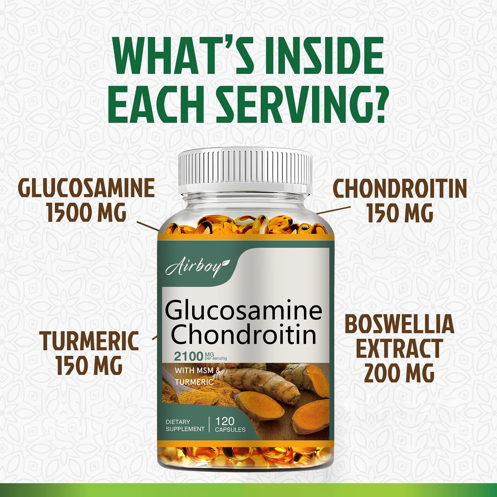 Glucosamine Chondroitin - Joint Complex Supplement, Strengthen Bones, Joint Health, Bone Density - 120 Capsules