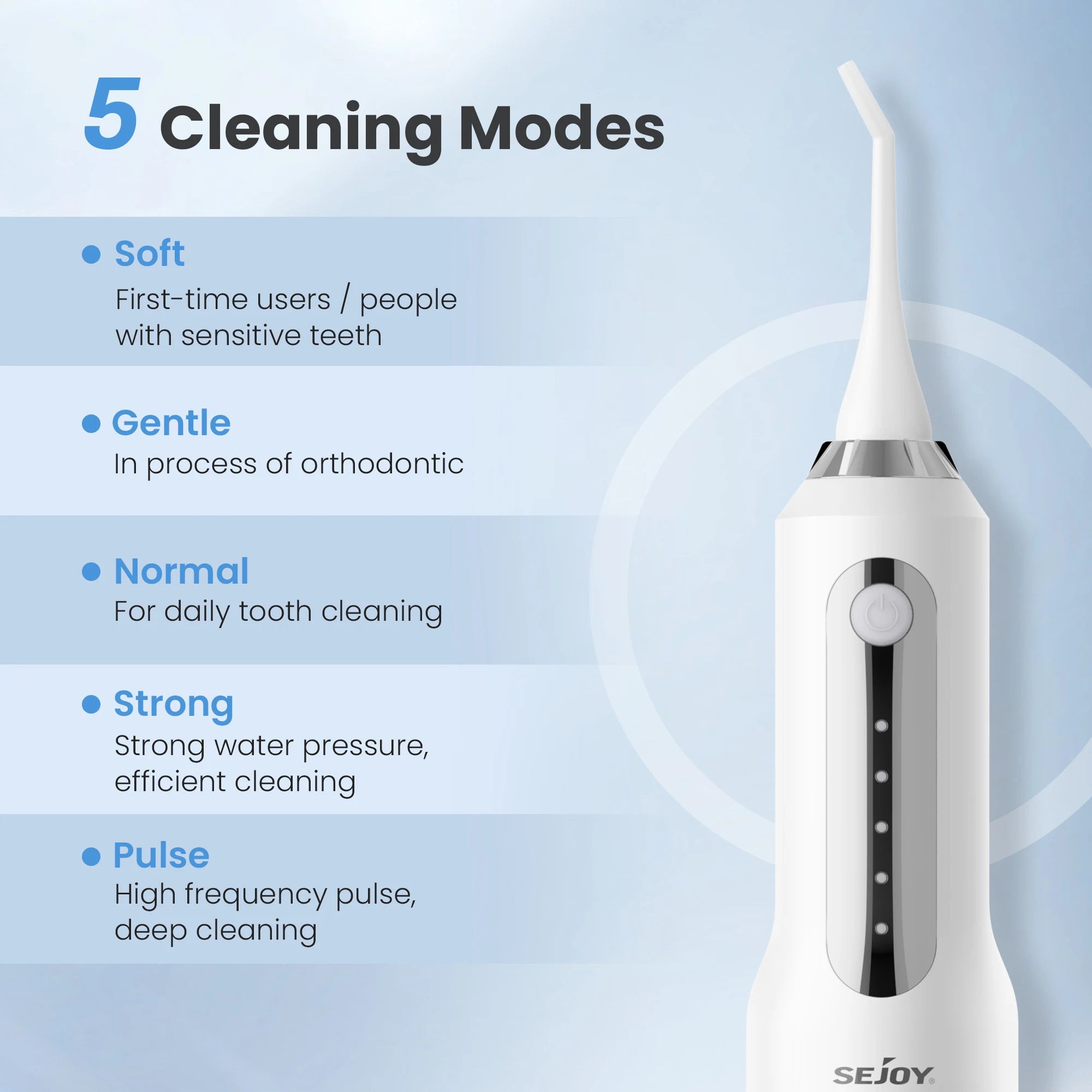 SEJOY Dental Oral Irrigator Water Flosser,5 Nozzles,USB Rechargeable 270ml Tank,Water Floss Teeth Pick Mouth Washing Machine