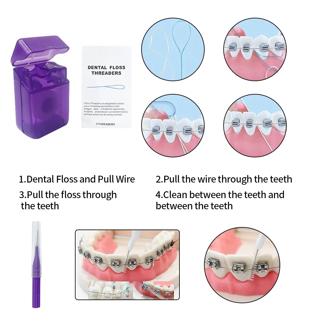 Dental Toothbrush Oral Care Kit Orthodontic Mirror Interdental Brush Supplies Cleaning Tools Ties Brush Floss Cleaning Braces