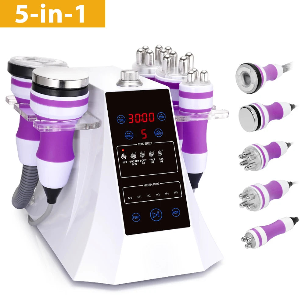 5 in 1 Ultrasonic 40K Cavitation Vacuum Fat Loss Body Shaping Machine Remove Wrinkle Refared Beauty Device Home Use Anti Celluli