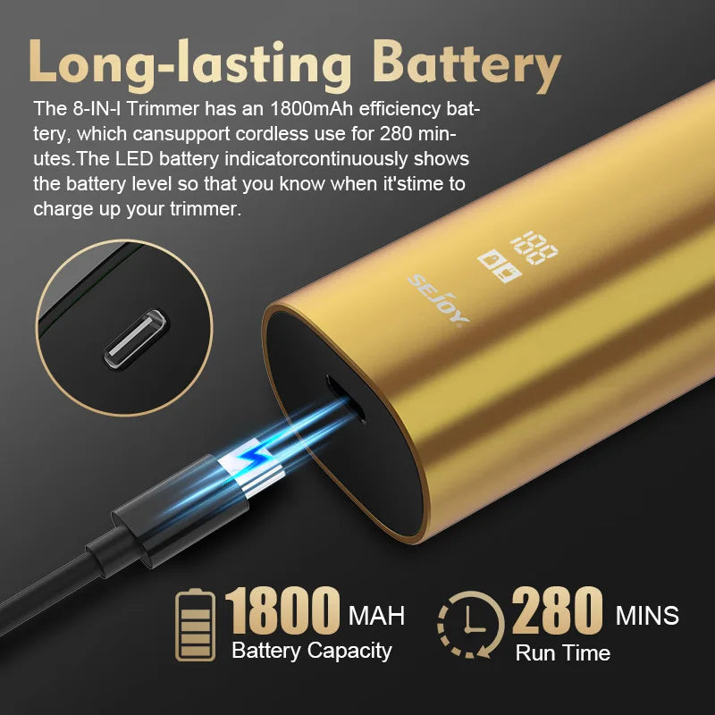 Sejoy Professional Hair Clippers LED Display Electric Beard Trimmer Cordless Men's Grooming Kit Rechargeable Nose Trimmer Gold