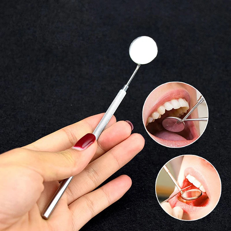Stainless Dental Mirrors with Handle Steel Surgical Instruments Dentist Mouth Checking Makeup Supplies