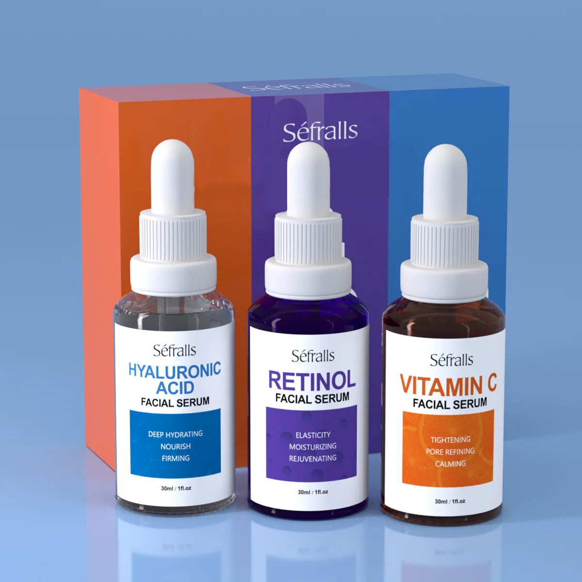 Séfralls Hyaluronic Acid VC Essence Set 30ml*3pcs With Vitamin-C Vitamin-A and Hyaluronic Acid Serum For Glistening, Firming Hy