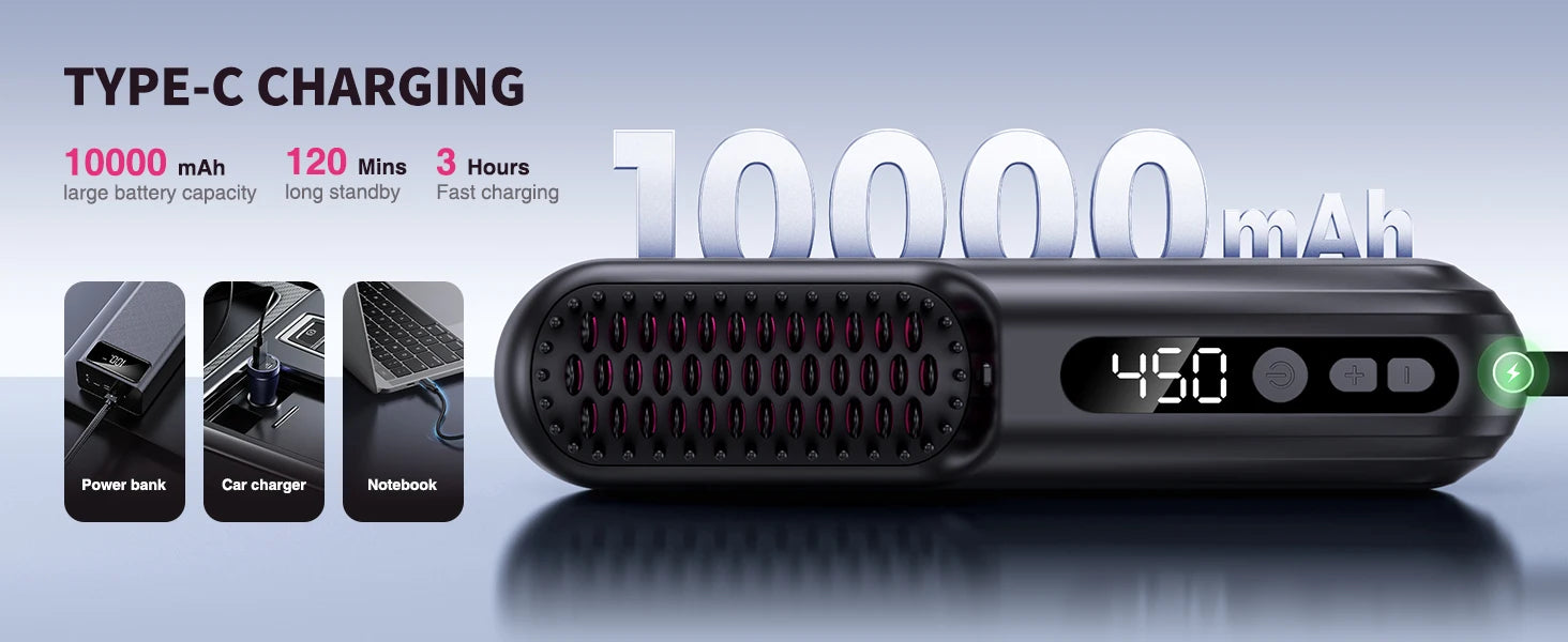 BOPCAL Cordless Hair Straightener Brush 10000mAh LED Display Negative Ions Hair Care Ceramic Electric Hot Heating Comb