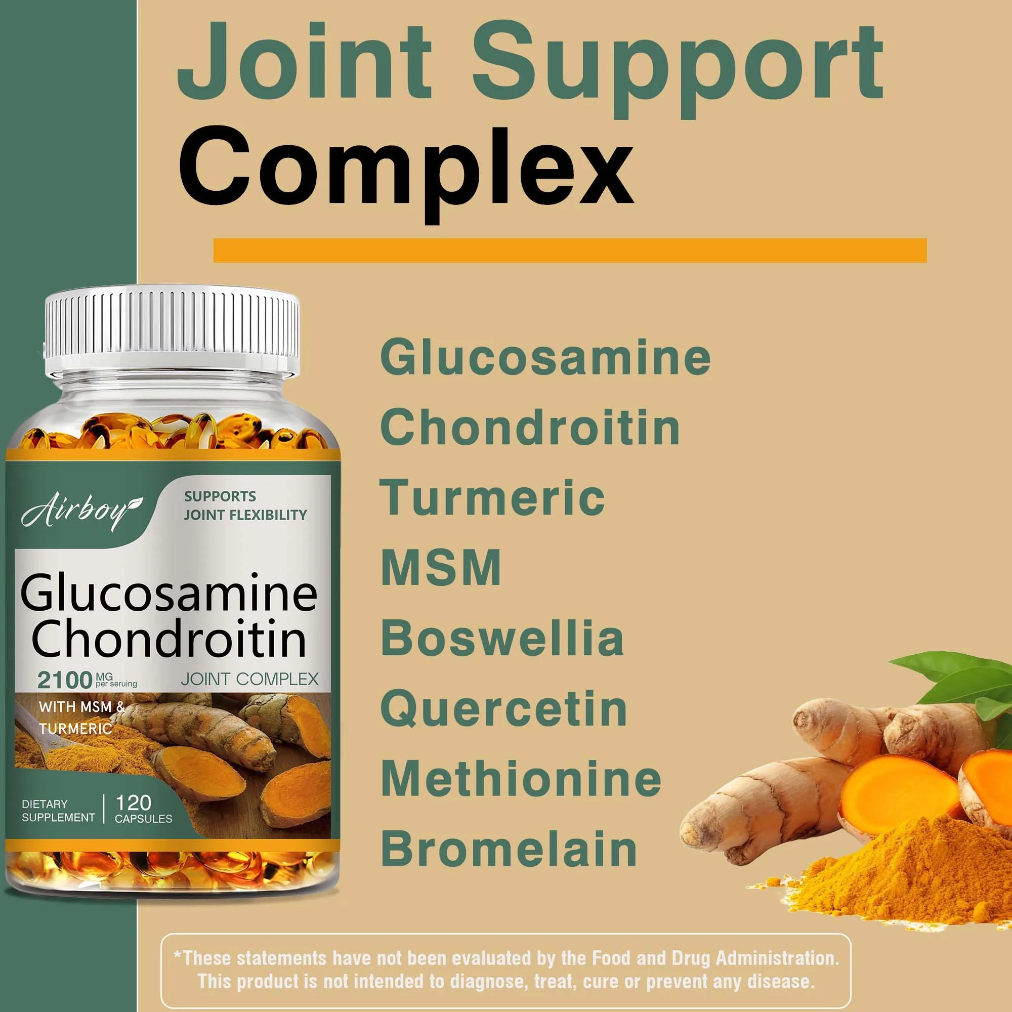 Glucosamine Chondroitin - Joint Complex Supplement, Strengthen Bones, Joint Health, Bone Density - 120 Capsules
