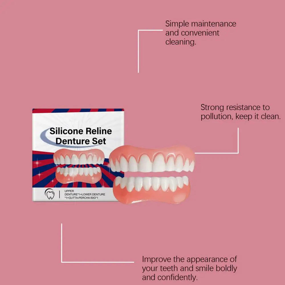 Silicone Denture Set Silicone Upper Lower Veneers Perfects Laugh Soft Denture Kit Denture Silicone Liners Soft Denture Kit