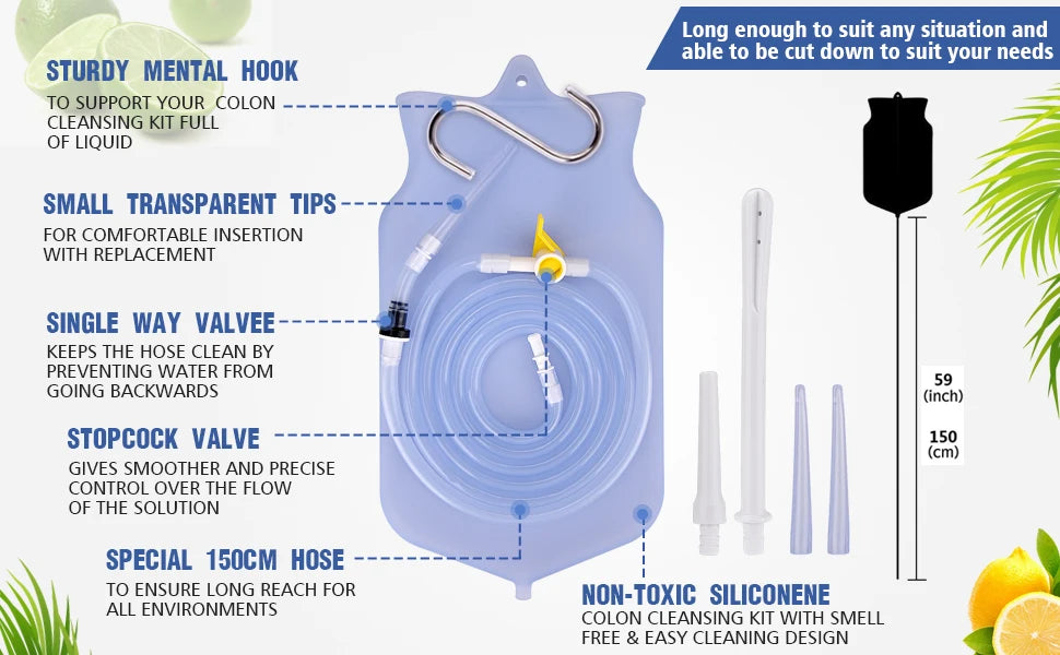 2L Enema Bag Kit Reusable Silicone Medical Grade Water Colon Bags Home Use Women Wash Anal Flushing Bag Cleansing Enteroclysm