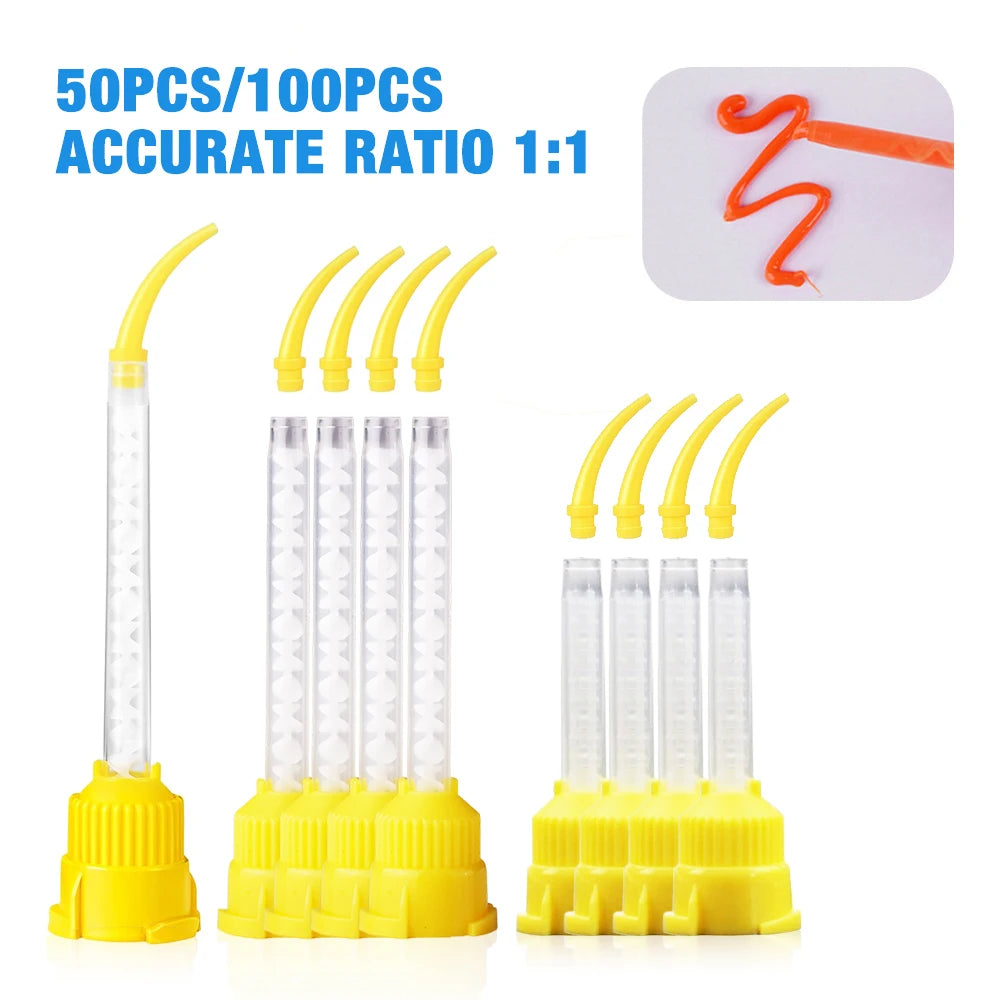 50/100PCS Dental Mixing Tips 1:1Dental materials for Lightweight Silicone Rubber Material Disposable Dental Supplies Mixing Tube