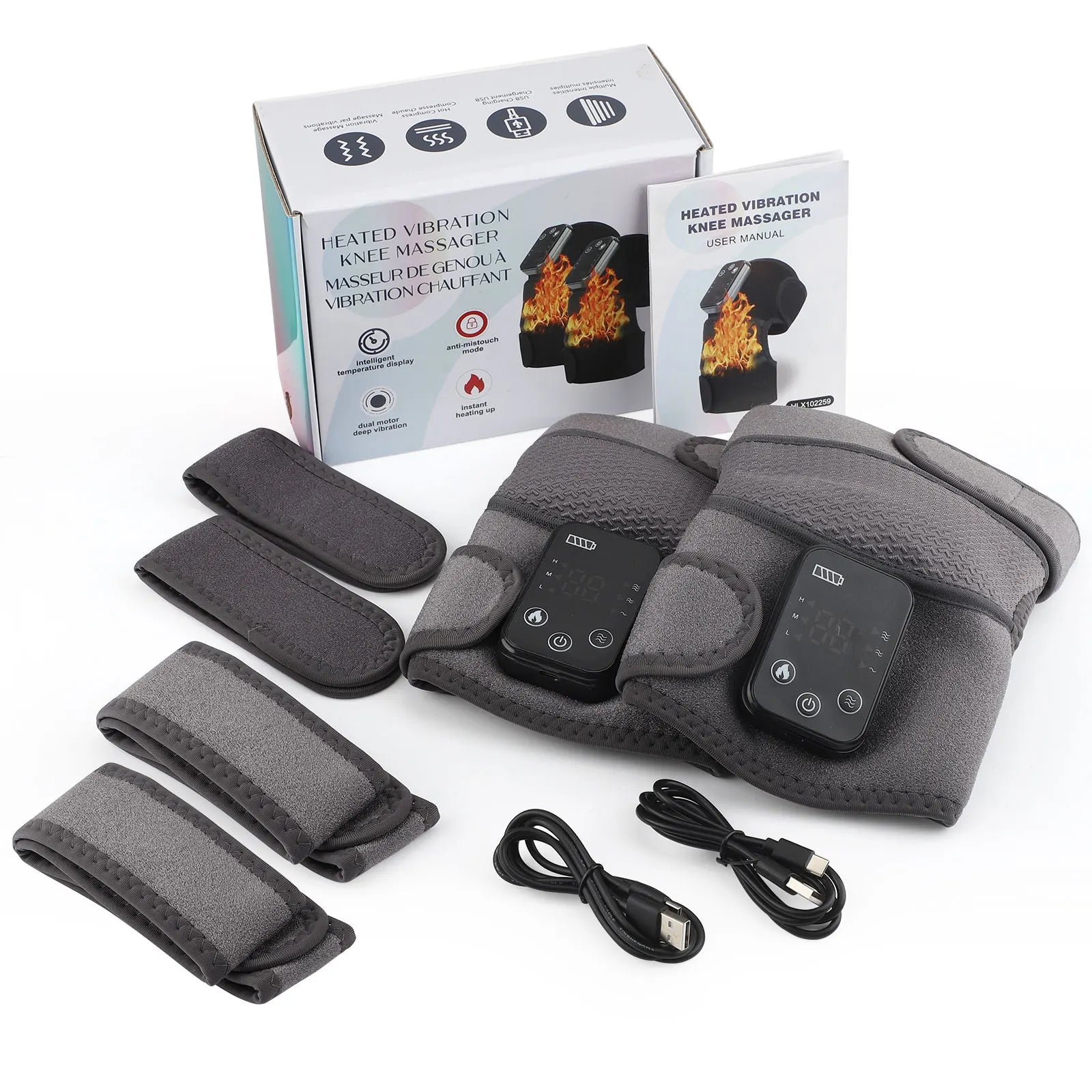 Rechargeable Electric Knee Massager 3-in1 Heated Vibration Pad for Joint Pain Relief Elbow Shoulder Arthritis Support Belt