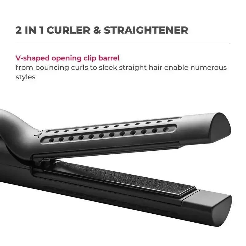 TYMO AIRFLOW-Hair Straightener and Curling Iron 2 in 1, Negative Ionic Anti-scald Curling Wand 1.25 Inch ,5 Temps & Dual Voltage