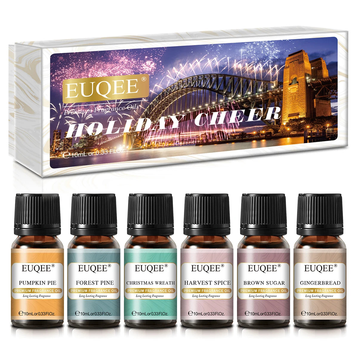 EUQEE 6PCS Aromatherapy Fragrance Oil Gift Set Coffee Fruit Series Essential Oils 10ml Strawberry Cherry Pumpkin Pie Leather