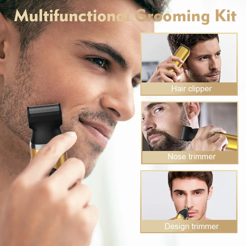 Sejoy Professional Hair Clippers LED Display Electric Beard Trimmer Cordless Men's Grooming Kit Rechargeable Nose Trimmer Gold