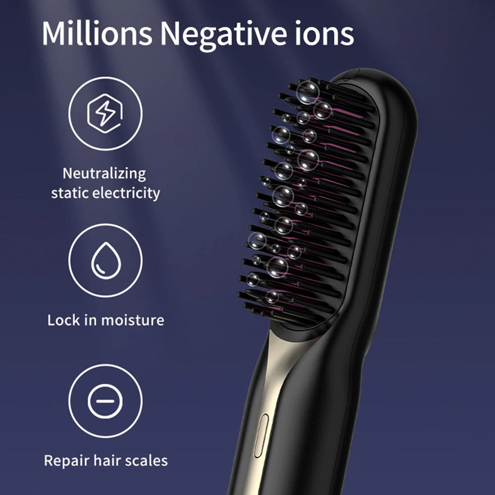 Hair Straightener Brush Anti-Scald Hair Straightener Comb for Women 20s Fast Heating Styling for Home Salon Cordless Hot Comb