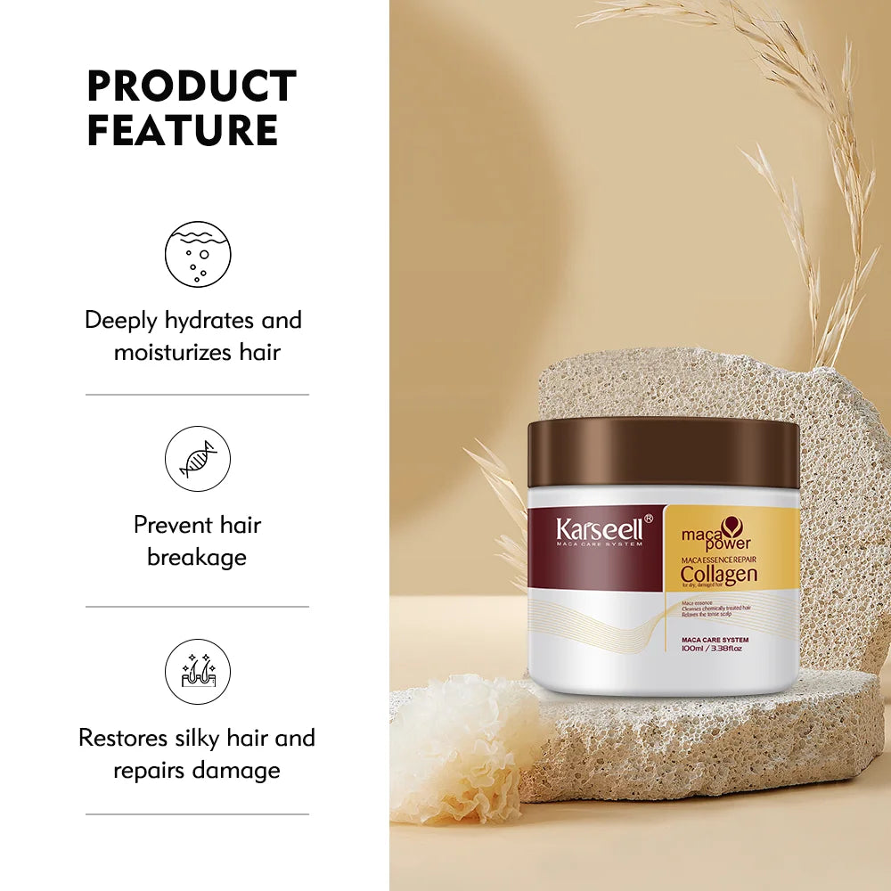 Karseell 100ML Collagen Hair Mask Deep Repair Damage Argan Oil Collagen Hair Treatment Prevent Hair Breakage for All Hair Types