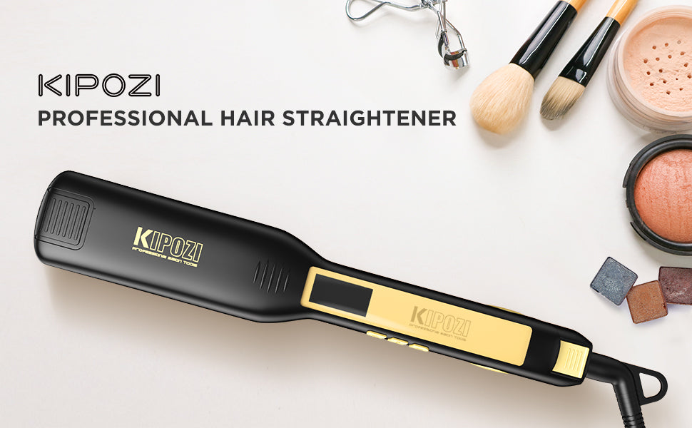 KIPOZI Professional Hair Straightener Titanium Flat Iron with Digital LCD Display Dual Voltage Instant Heating Curling Iron